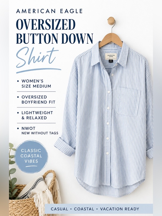 American Eagle Outfitters Tops - American Eagle Women’s Oversized Button Down Shirt Medium Blue White Stripe NWOT